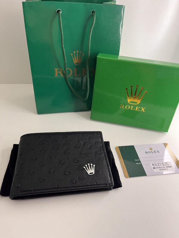 Portefeuille Rolex Noir – Cuir embossé & Logo couronne argenté
