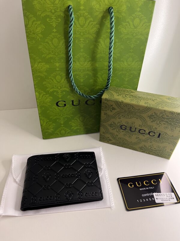 Portefeuille Gucci Noir – Cuir embossé motif GG & Lion