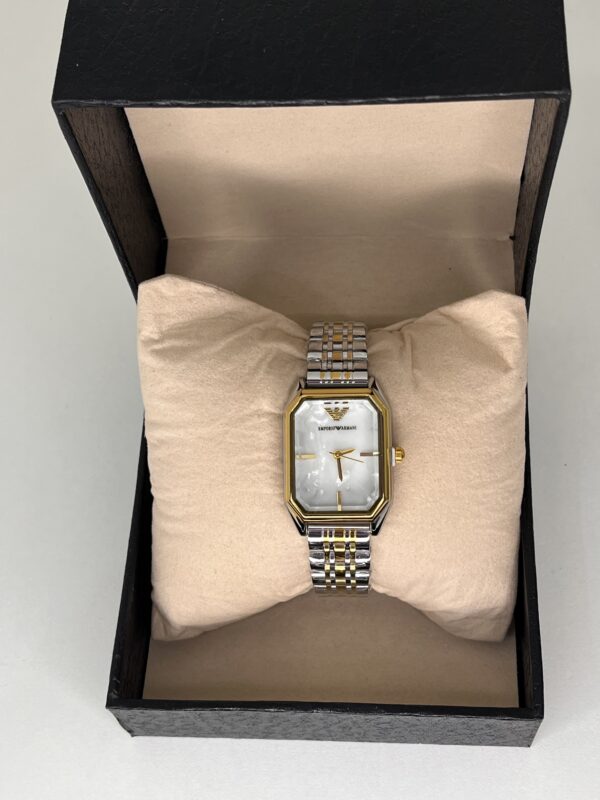 Emporio Armani – Rectangulaire Bicolore Cadran Blanc nacré