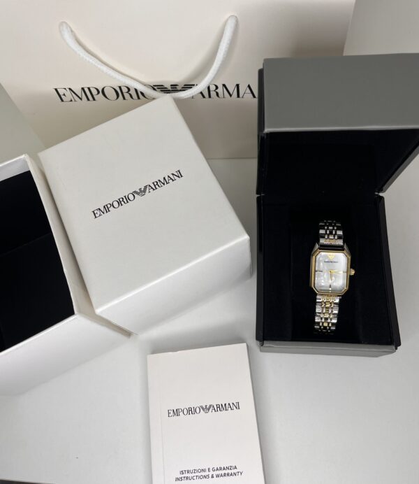 Emporio Armani – Rectangulaire Bicolore Cadran Blanc nacré