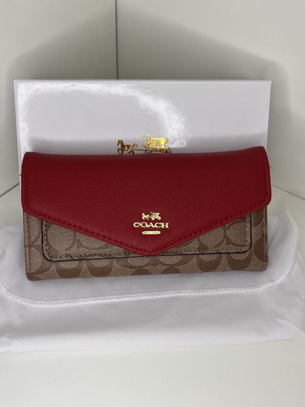 Portefeuille Coach Signature Marron & rouge