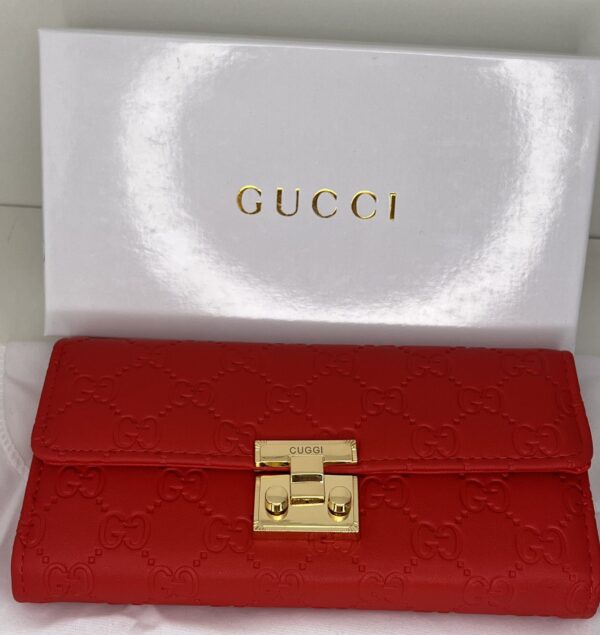 Portefeuille Femme Rouge Style Gucci avec Fermoir Doré