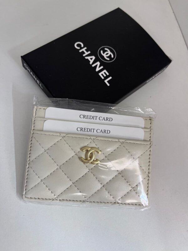 porte carte channel blanc vrai cuir