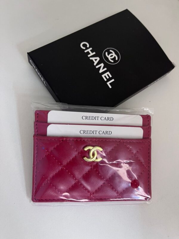 porte carte channel rouge vrai cuir